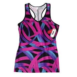 NWT Fila Tank Top Athletic Exercise Gym Workout Black Multicolor Rainbow Large